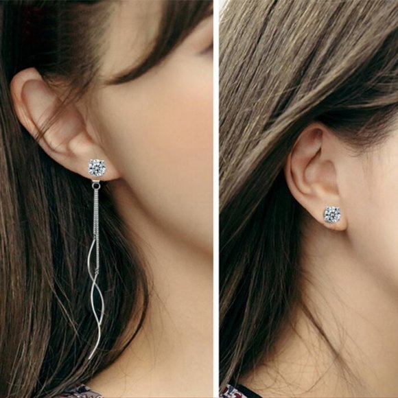 NEW 925 Sterling Silver Diamond Swirl Earrings - Picture 3 of 7